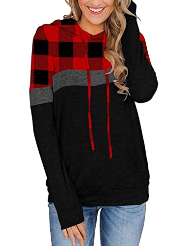 Chiczone Buffalo Plaid Hoodie For Women Christmas Hooded Sweatshirt Long Sleeve Casual Drawstring Pullover Tops Xl #TOP1