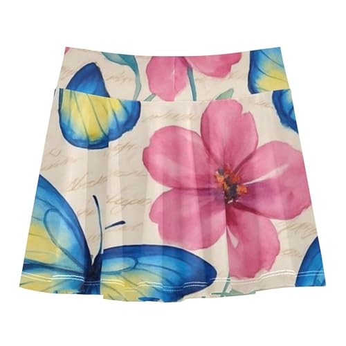 Toddlers Tennis Skirts Watercolor Butterfly Pink Flowers Girls' Shorts Athletic Skorts Preppy School 4t2