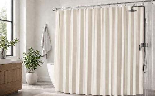 Image of EHZNZIE Cream Shower Curtain Liner 72x72, PEVA Waterproof Bath Curtain, No Chemical Smell, 3 Weighted Magnets, Durable with Rustproof Metal Grommets