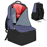 ZRRAJOY Padded Car Seat Travel Bag for Airplane, Heavy Duty Backpack for Air Travel, Water-Resistant Carrier with Shoulder Strap, Fits Most Car Seats (Blue+Black)