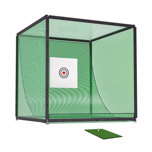 YJSPSSW Golf Practice Net Cage – 10 x 10 x 10FT Metal Frame Hitting Net Kit for Backyard, Heavy-Duty Golf Batting Cage Netting & Training Simulator for Home Use
