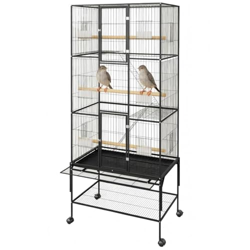69-Inch Extra Large Bird Cage, Rolling Parrot Cage with Stand & F...