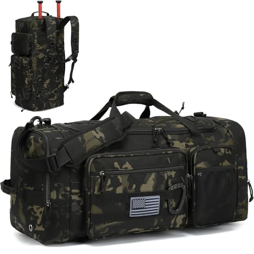TUGUAN Large Baseball Softball Duffle Bag 3 in 1 Baseball Equipment Duffel Backpack for Adult Youth 65L Bat Bag with Shoes Compartment - 2 Bat Sleeves Fence Hook Hidden Dual Straps Camo