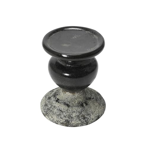 Image of Creative Co-Op 2-Tone Sculptural Terracotta Pillar Candle Holder, Distressed Black