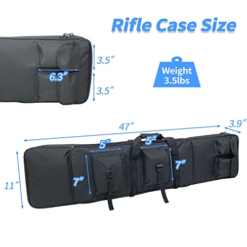 Sutekus Tactical Double Gun Case, Rifle Case, Padded Rifle Storage Backpack Integrated Pistol And Magazine Storage Bag (3 Sizes) (47" Black) #TOP5
