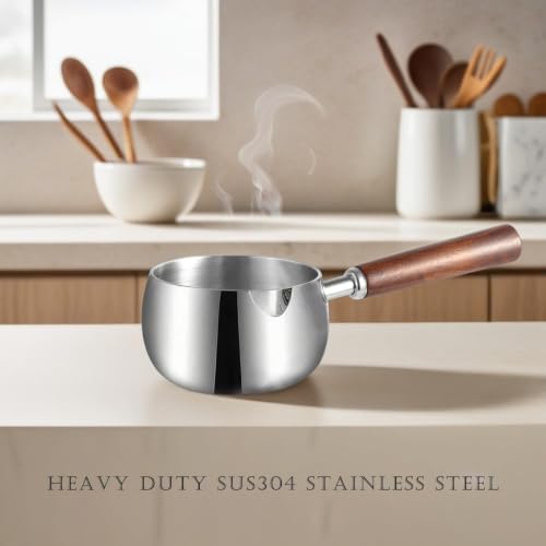 IMEEA Milk Pot 500ml Butter Warmer Pot SUS304 Stainless Steel Milk Saucepan with Wood Handle for Coffee Chocolate Melting - Image 9