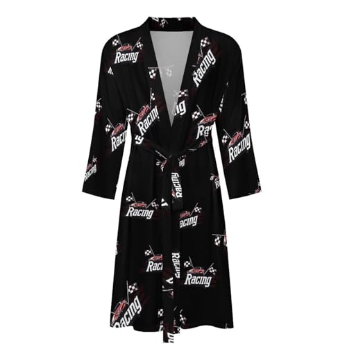 Race Car with Checkered Flag Funny Men's Robe Lightweight Soft Bathrobe Long-sleeve Spa Robes4