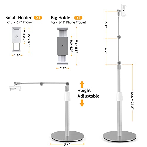 Supedesk Tablet Stand, Overhead Stand, Upgarde Cell Phone Holder,Multiangle,3-Part Adujustable,Horizontal Record,Compatible With 3.5-11" Cellphone/Tablet/Ipad Pro9.7-11"/Iphone/Kindle,Aluminum(4Ps) #TOP3