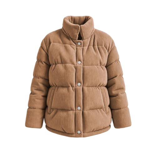 fartey Corduroy Jacket Women Quilted Puffer Coat Button Down Padded Warm - image 5