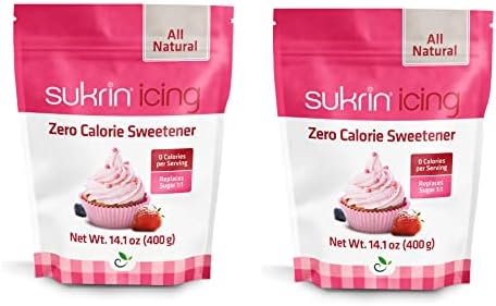 Sukrin Icing - All Natural, Zero Calorie, Zero GI, Powdered 1:1 Sugar Substitute, with Erythritol and Stevia, Keto and Low Carb, Vegan, Baking, Frosting, Non GMO, 14.2oz (2 Pack)