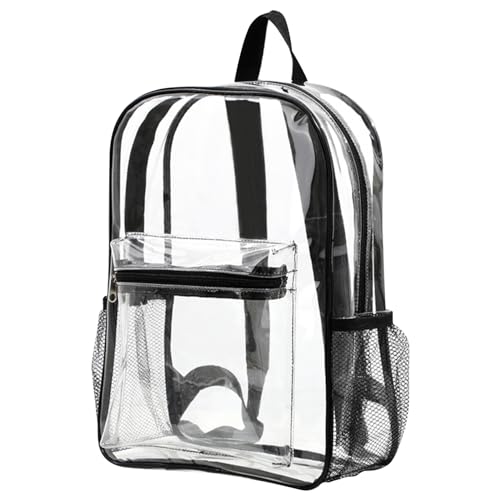 Wedhapy Sac à Dos Transparent en PVC Flexible, Capacité Grand, Plusieurs Poches, Sangles Renforcées, Noir