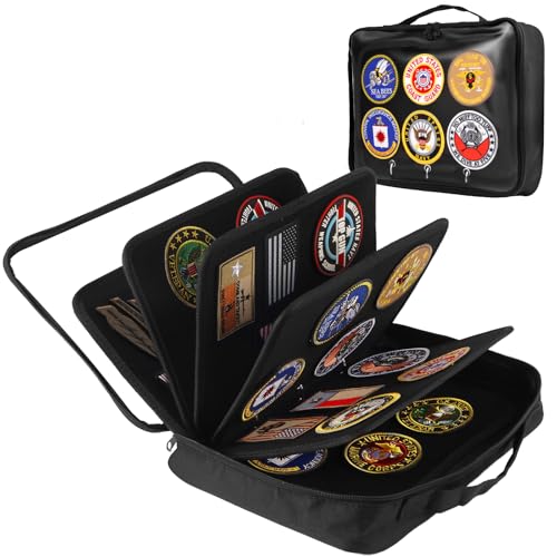 Patch Display Case, 6-Page (12-Side) Flip-Page Patch Book Storage Bag for Military, Police and Velcro Patches, Dustproof Tactical Nylon Patch Organizer with Transparent Front (Black, 12.5x10in)