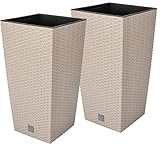 KOTARBAU® Rato Square Lot de 2 pots de fleurs avec pot intérieur pour fleurs et arbustes Mocca 50 cm