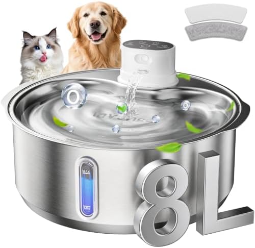 Invengo 8L kabelloser Trinkbrunnen aus Edelstahl für Hunde, 1 Filter | 5000 mAh Akku, 45 Tage Standby-Zeit, Infrarot-Sensor mit 1,2 m / 120° Erfassungsbereich, 3 Modi, LED-Anzeige