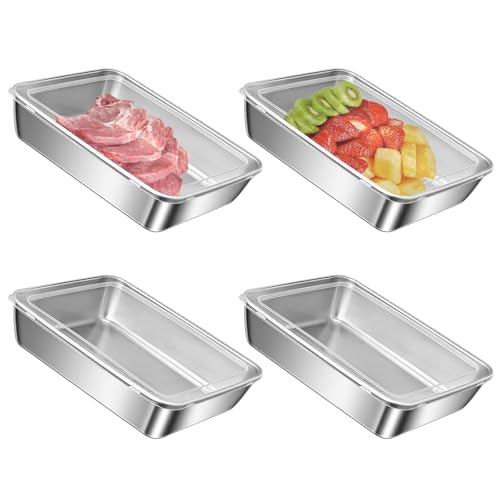 4Pcs Boites Alimentaires en Inox Hermétiques avec Couvercle, 2500 ml Boîtes de Conservation, Réutilisables Récipients Alimentaires en Acier, Stainless Steel Food...