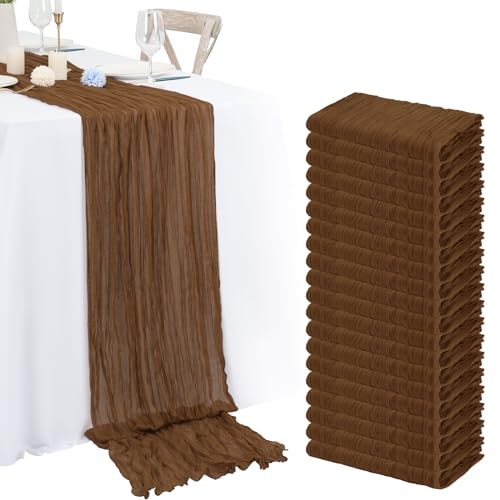 20 Pack Brown Cheesecloth Table Runner 120 Inch 10FT Rustic Boho Gauze Cheese Cloth Table Runner for Wedding Party Baby Shower Thanksgiving Christmas Decoration