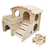 Hamster Haus aus Holz, Meerschweinchen Haus, Hamsterhaus, Mehrkammernhaus Hamster mit Rampe, Versteck für Kleintiere, hamstern Meerschweinchen Zubehoer, für Kleine Haustiere Zwerghamster Rennmäuse