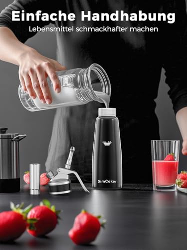Foto von SimCoker Sahnespender 500ml,Aluminium Sahnesiphon,Schlagsahnebereiter mit Ersatzteile,Deutsche Anweisungen