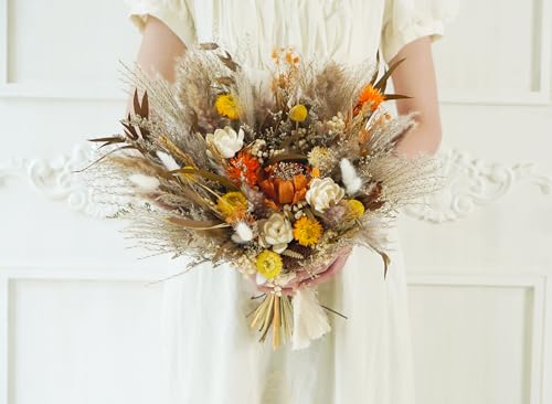 Ramo rústico boho beige y naranja para boda