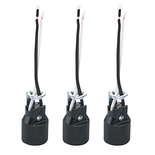 E17 Intermediate Base Lamp Holder,TWDRTDD US Standard Keyless Phenolic Socket with 5.9 Inch Length Wire,Mounting Brackets for E17 Chandelier Base Bulbs (Black,3 Pack)