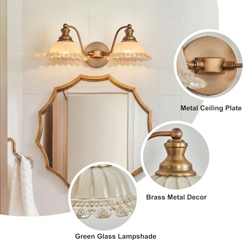 Image of XIEDUN Vintage Vanity Light Brushed Brass 2 Light Vanity Lights for Bathroom Vanity Light Fixtures