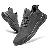 DLWKIPV Running Shoes for Men Casual Slip on Tennis Walking Sneakers Lightweight Breathable Mesh Fashion Gym Athletic Sports Workout Non Slip Trainers Dark_Gray Size 12