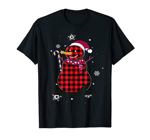 Red Plaid Snowman Christmas Buffalo Matching Family Pajama Camiseta