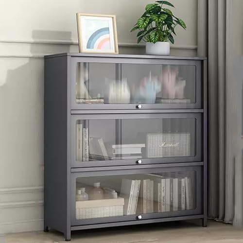 Gabinete de acrílico independiente para baño, cocina, sala de estar, armario de almacenamiento alto con estantes ocultos de 4 niveles (gris, 72 pulgadas)