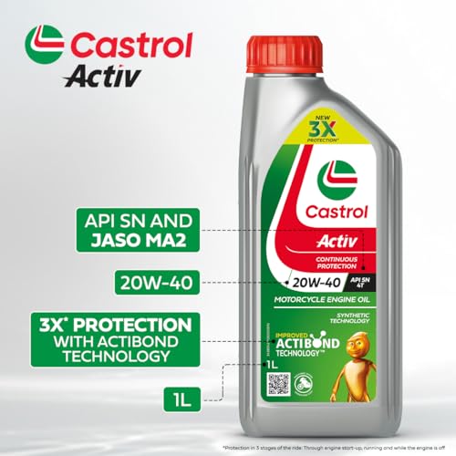 Image of Castrol Activ 20W-40 4T Engine Oil for Bikes with Synthetic Technology (1L) |3X Protection with Actibond Technology | Engine Protection for Bikes | API SN and JASO MA2