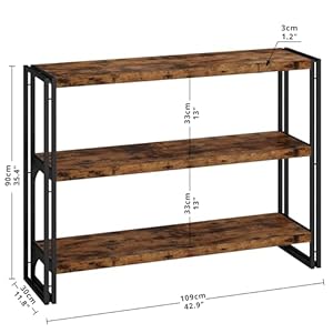 IRONCK Bookshelf Industrial 3 Shelf Bookcase, Wood Storage Shelf with Metal Frame for Living Room, Vintage Brown IRONCK Bookshelf Industrial 3 Shelf Bookcase Wood Storage Shelf with Metal Frame for Living Room Vintage Brown