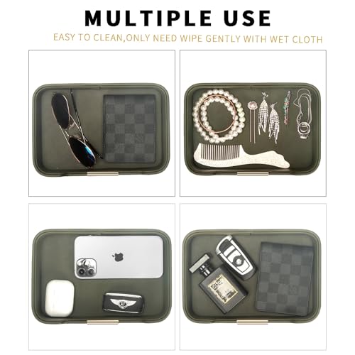 Image of SANZIE Luxury Leather Decorative Tray with Gold Hardware, Catchall Organizer ,Practical Tray for Watch,Keys,Phone,Wallet,Glasses,Coins,Office Equipment,Sideboard Storage hold Accessories (Green)