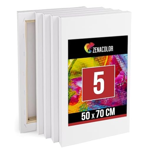 Zenacolor Lienzos para Pintar 50x70 - Set de 5 Lienzos Enmarcados - Tela Blanca 100% Algodón - Set Lienzos para Pintar Grandes para Pintura Acrilica, Oleo, Gouache y Acuarela