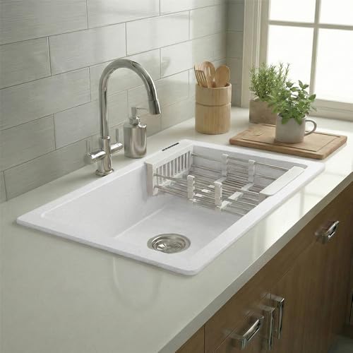 Image of JAYKO Quartz Acrylic Kitchen Sink for Modular Kitchen | Granite Finish, Scratch & Heat Resistant | Easy to Clean & Stylish Sink for Home (WI, 24x18in)