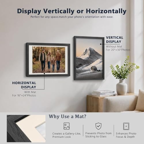 Image of VCK 20x30 Picture Frame 5 Pack, Black Exclusive Wood 18x24 Mat, for Print