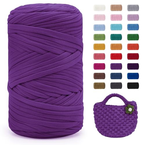 Uiopa Light Fuchsia T-Shirt Yarn, 400g/120m Elastic Fabric Crochet Cloth T Shirt Yarn
