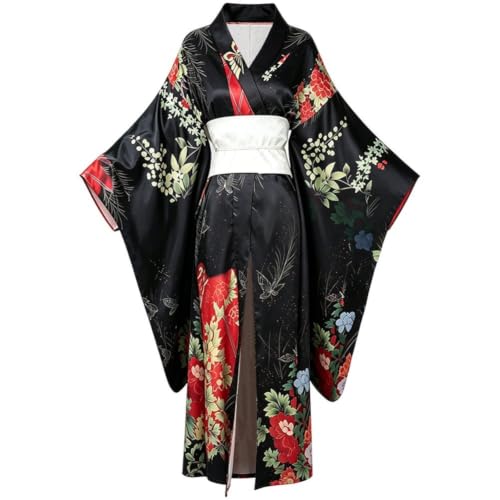 Kimono yukata tradicional japonés con faja obi de flores para mujer 2