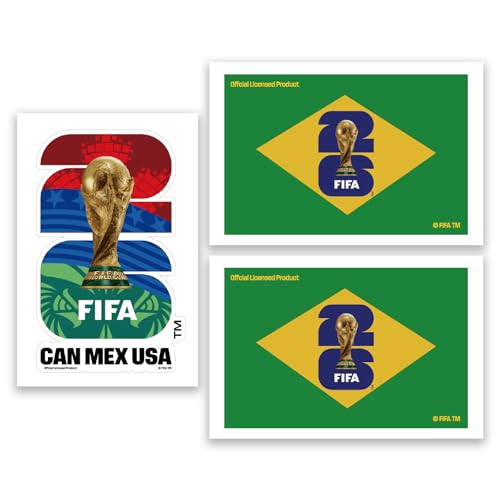 FIFA World Cup 2026 Official Licensed Sticker for Brazil, 3Pcs Waterproof Decals for Laptop, Water Bottle, Car, Soccer Fan Gift