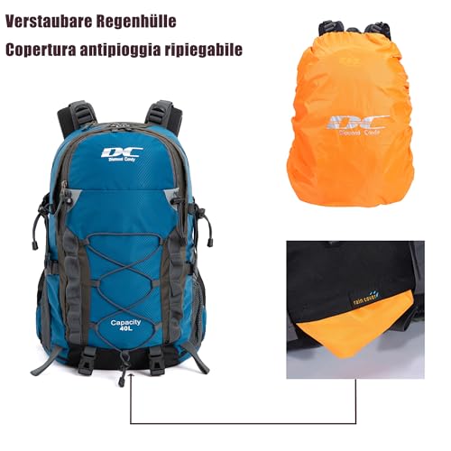 DCmount Wanderrucksack 40l Damen Herren Rucksack Wasserdicht Reiserucksack mit Regenschutz