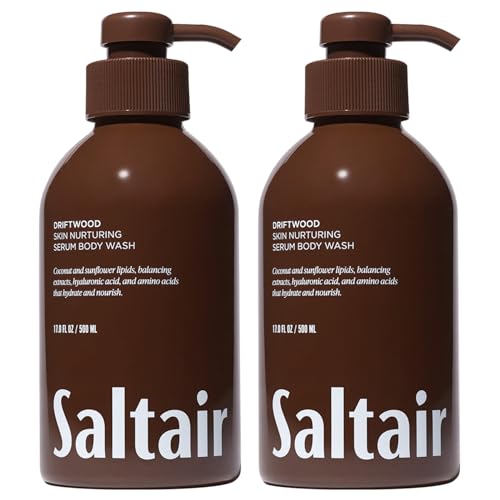 Saltair Body Wash 2-Pack Moisturizing Body Wash with Hyaluronic Acid & Amino Acids Scented Shower Gel for Women and Men Driftwood Scent 2x 17oz Vegan Cruelty-Free Paraben-Free