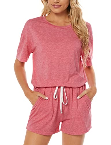 Image of LOCUBE Women's Pajama Set Soft Comfy 2-Piece Short Sleeve Lounge Sleepwear with Drawstring Shorts and Pockets