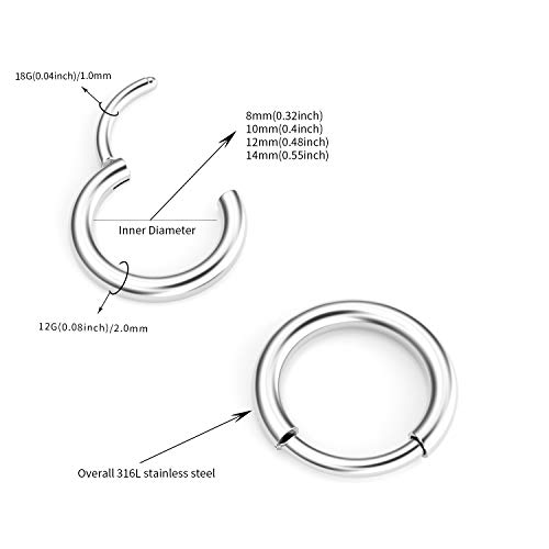 Image of Surgical Stainless Steel Hoop Earrings - Endless Small Hoop Earrings Set for Men Women, Hypoallergenic Tragus Earrings(8 /10 /12 /14mm)