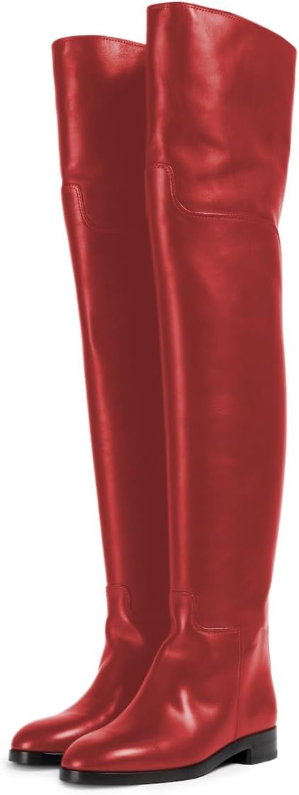 YDN Womens Round Toe Wide Calf Flats Over the Knee Boots Elastic Pull On Low Heel Thigh High Boots Sexy Prom Nightclub Shoes Size 4-16 US