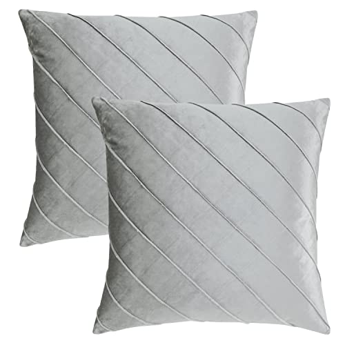 Image of GIGIZAZA Decorative Velvet Pillow Covers 20x20 , Set of 2 Silver Grey Sofa Couch Throw Pillows Covers Cases , Living Room Square Cushion Accent Stripe Covers