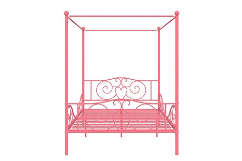 image for DHP Metal Canopy Kids Platform Bed with Four Poster Design, Scrollwork