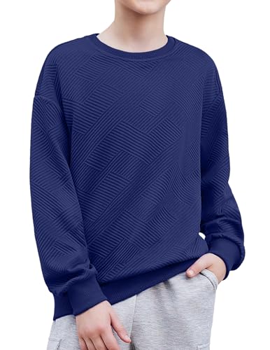 Arshiner Sweatshirt for Boys Navy Blue Long Sleeve Tops Kids Classic Top Boy T-Shirts Solid Color Pullover Casual Children's Clothing 11-12 Years