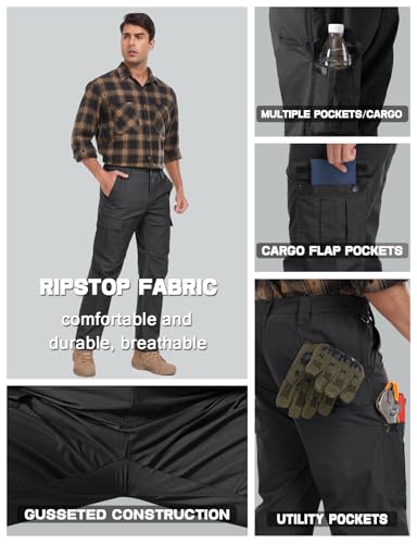 Image of Mens Cargo Work Pants Durable Ripstop Tactical Pants with 7 Pockets Outdoor Water Resistant Hiking Woking Construction Pants