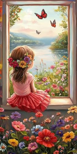 Chica Diamond Painting Adultos, 5D Diamond Painting Flores Manualidades Adultos DIY Ronda Pintura Diamante Pintura Cuadro Diamantes Cristal Art Set para Decoración Pared Hogar 70x140cm, Model643