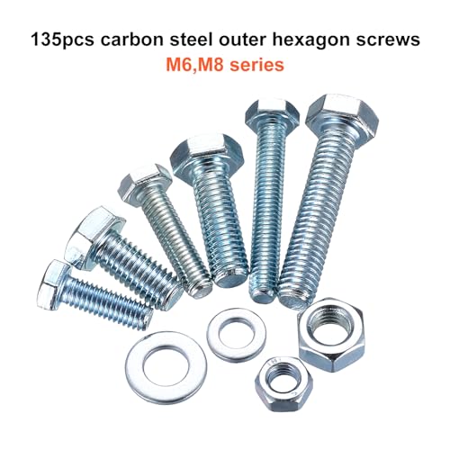 Miniatura 4 de Kit De 135 Piezas M6 M8 Tornillos, Tuercas Y Arandelas - Cabeza Hexagonal, Pernos Hexagonales, Máquina Hexágono Externo
