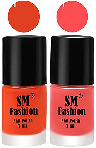 Image of Long Lasting Nail Polish | Nail Paint Combo 7 ml Each) - Set of 2 Reddish Orange -Peach Pink