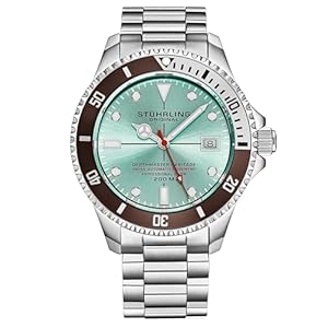 Stuhrling Original Mens Swiss Automatic Stainless Steel Professional DEPTHMASTER Dive Watch, 200 Meters Water Resistant, Brushed and Beveled Bracelet with Divers Safety Clasp and Screw Down Crown